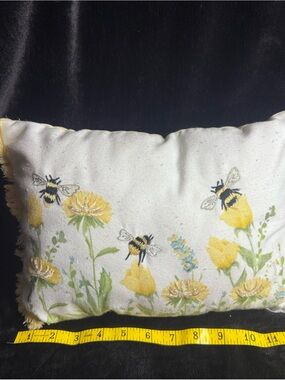 Yellow Floral & Bumblebee beaded Decorative Pillow small